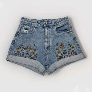 Hot Topic Embroidered Ghost Sunflower Mom Jean Shorts Size 9 Whimsigoth Grunge